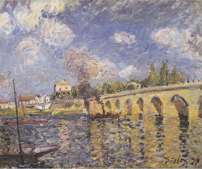 Alfred Sisley River-steamboat and bridge china oil painting image